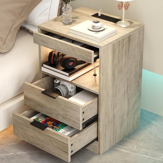 LED Nightstand with Charging Station