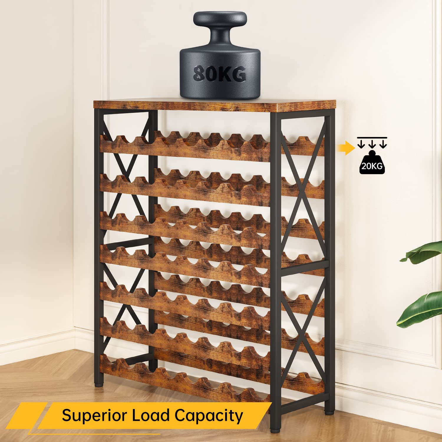 56-Bottle Freestanding Wood & Metal Wine Rack