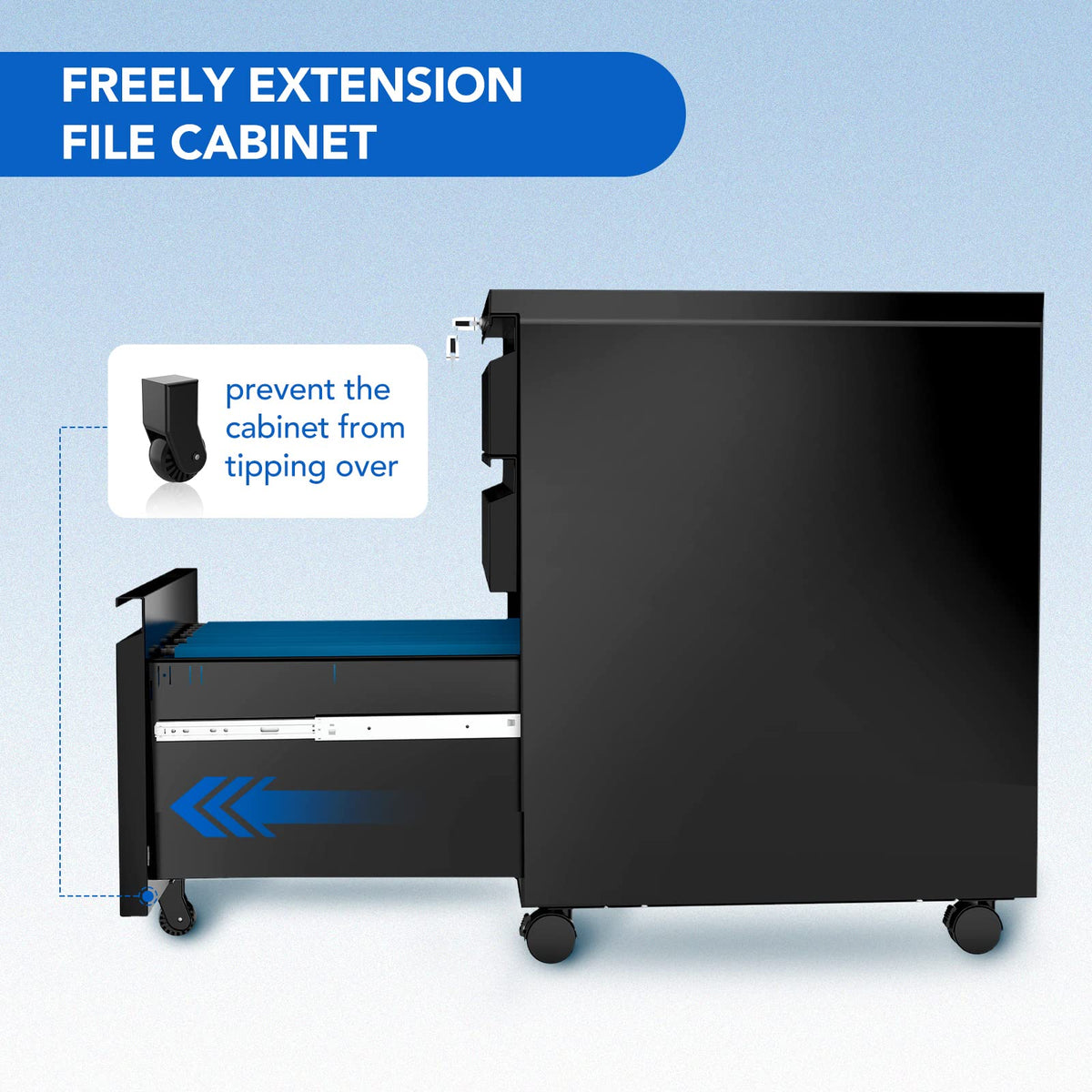 FLEXISPOT 3-Drawer Metal Mobile Filing Cabinet for Home Office - Under Desk Storage with Lock Keys - Legal/Letter/A4 File Organizer - Fully Assembled Except Wheels - Black