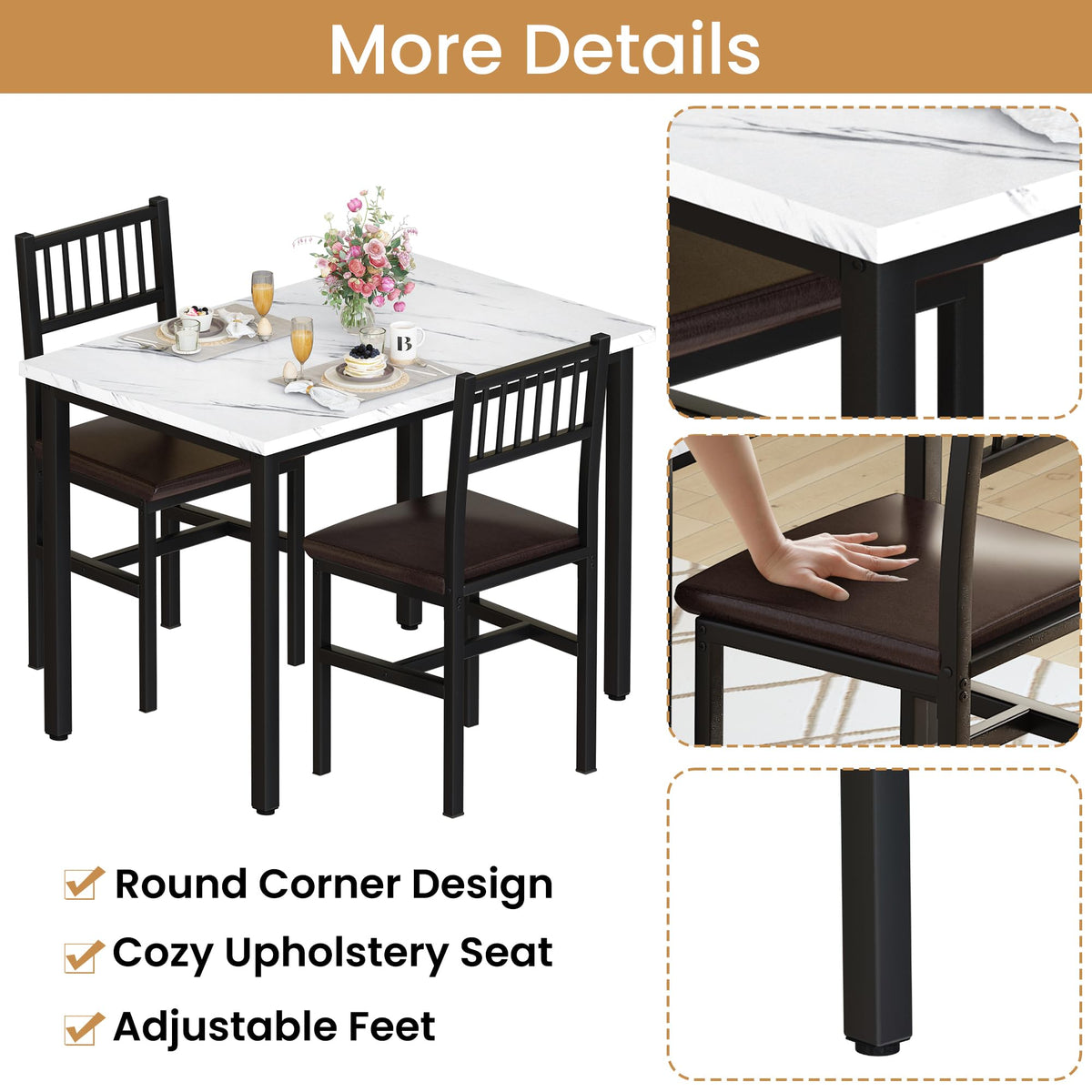 White 3-Piece Dining Table Set