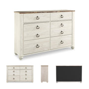 6-Drawer Whitewash Dresser with Faux Plank Top