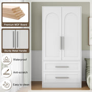 Einhomn Wooden Armoire Wardrobe Closet with 2 Doors and 2 Drawers,Bedroom Freestanding Armoire Storage Cabinet with Shelves,Tall Clothing Storage Cabinet for Bedroom,White