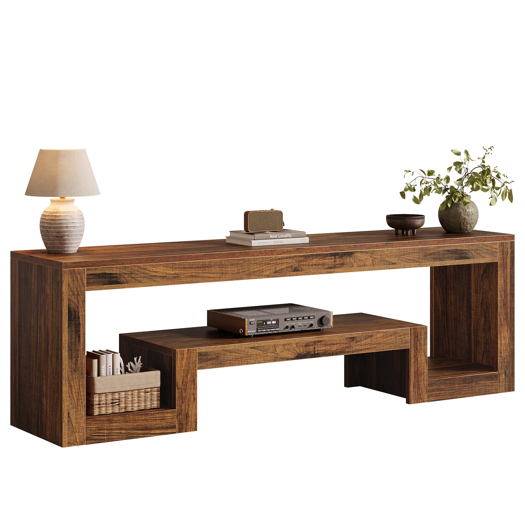 Tribesigns 63-Inch TV Stand for 55/60/65/75-Inch TVs, Farmhouse Entertainment Center with Open Storage Shelves, Wood Television Console for Living Room, Bedroom