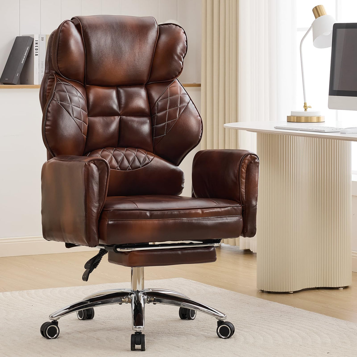 Big and Tall Office Chair with Footrest & Flip Arms for Pets, Brown