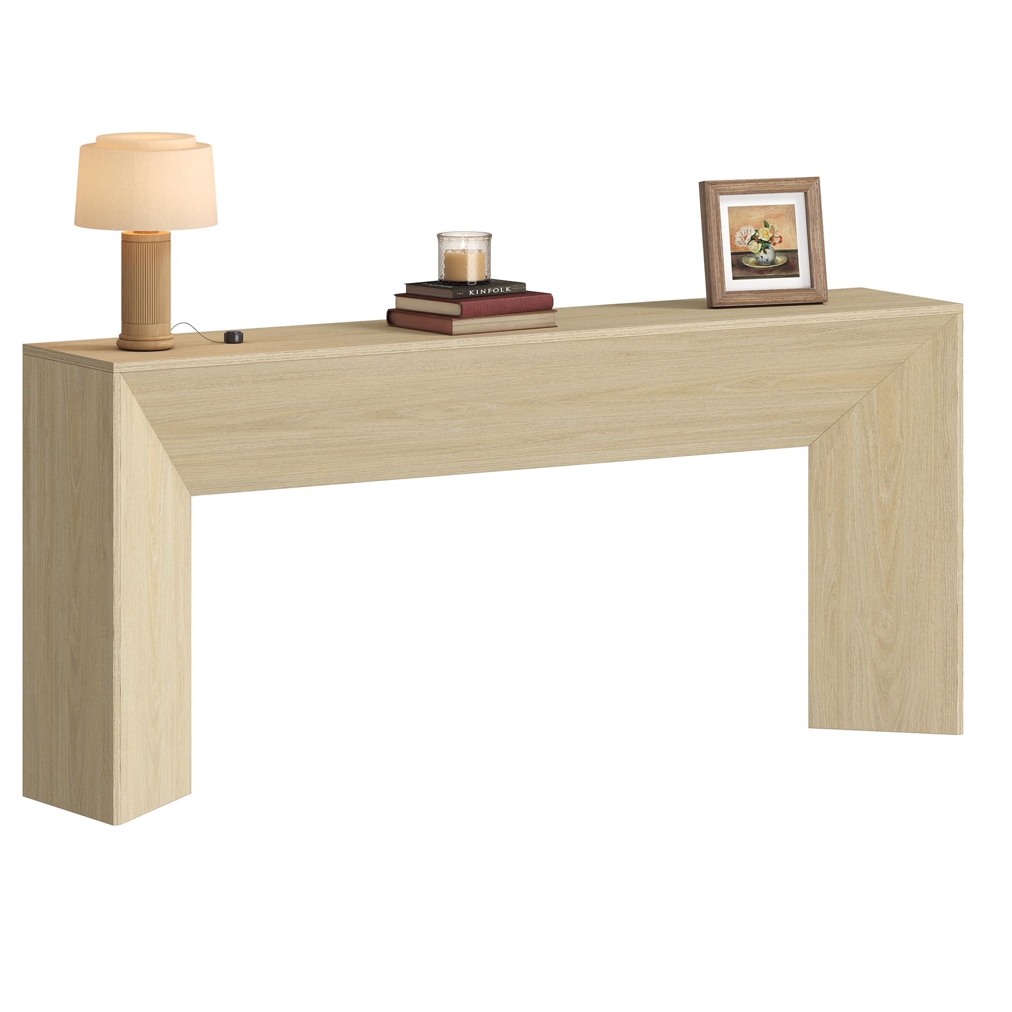 knoworld 70.9 Inch Long Console Table, Farmhouse Entryway Table with Sturdy Triangular Base, Wood Narrow Behind Couch Sofa Table for Living Room, Hallway, Foyer, Natrual Oak