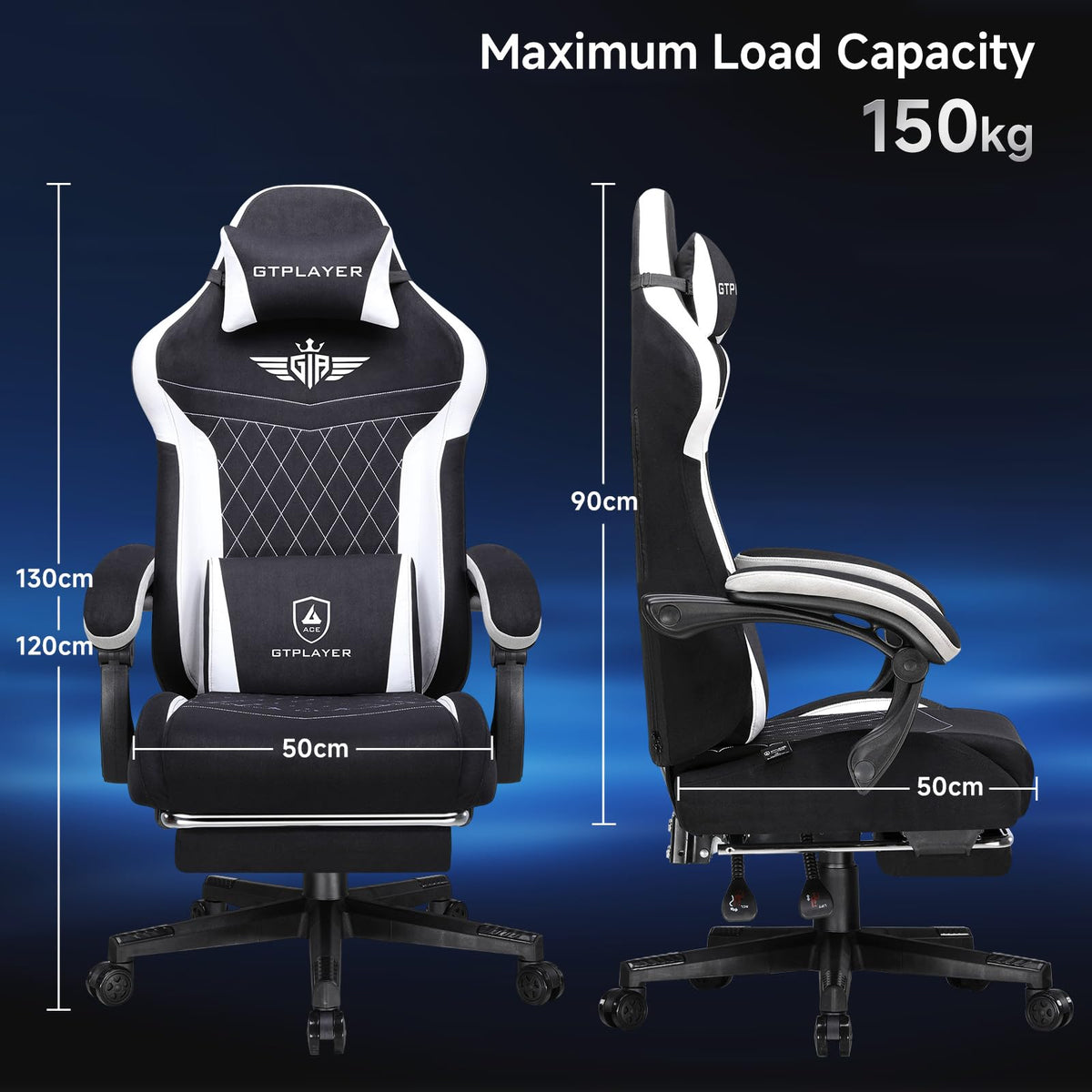 Black Fabric Gaming Chair with Footrest