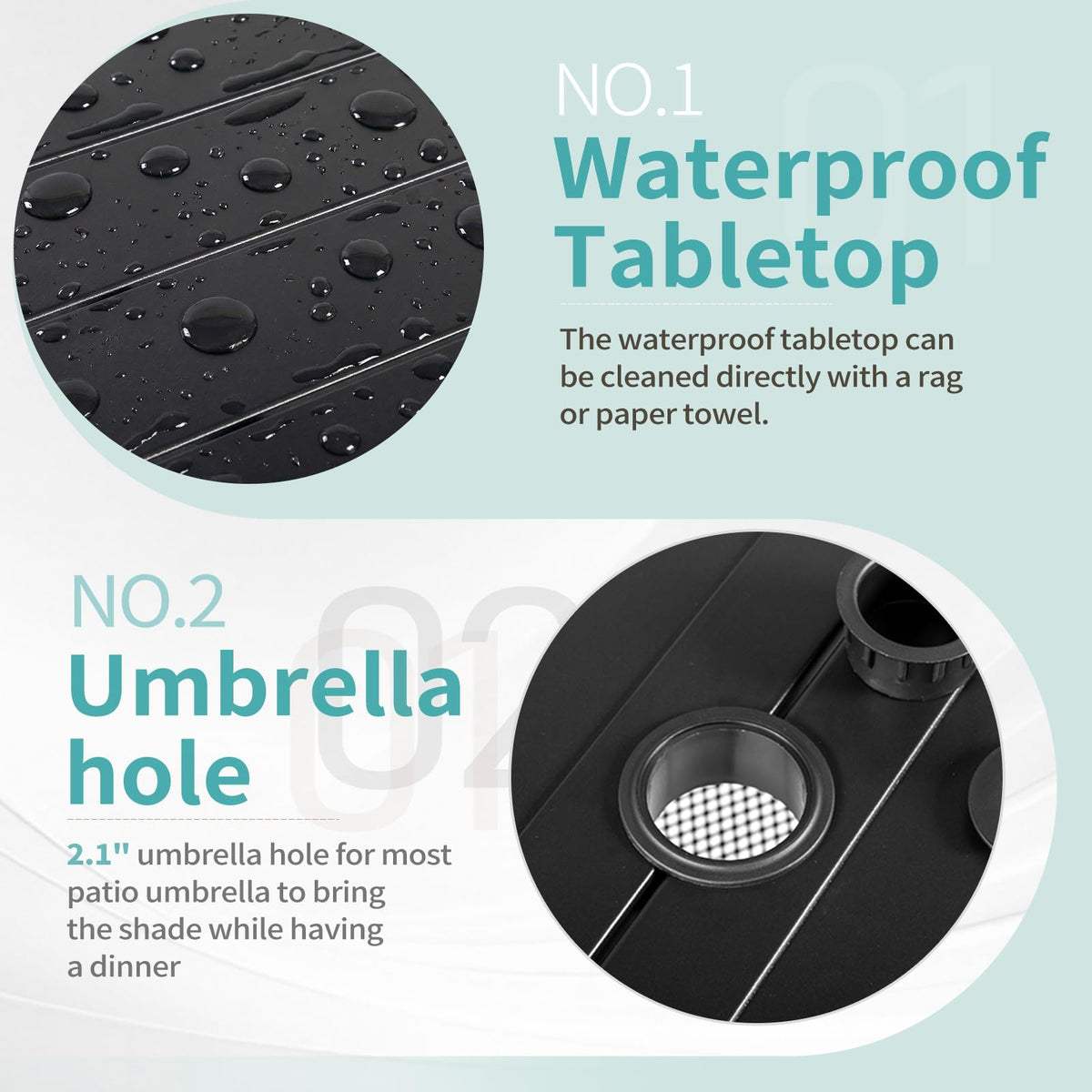VINGLI 60" x 38" Rectangle Patio Table for 6, Metal Outdoor Dining Table with Umbrella Hole, All-Weather Steel Patio Dining Table Outdoor Table for Lawn, Garden, Backyard, Black (L60 xW38)