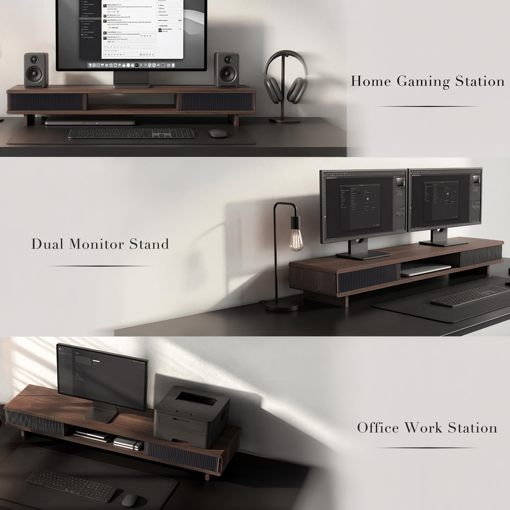 Wide Monitor Riser with Sliding Door Storage