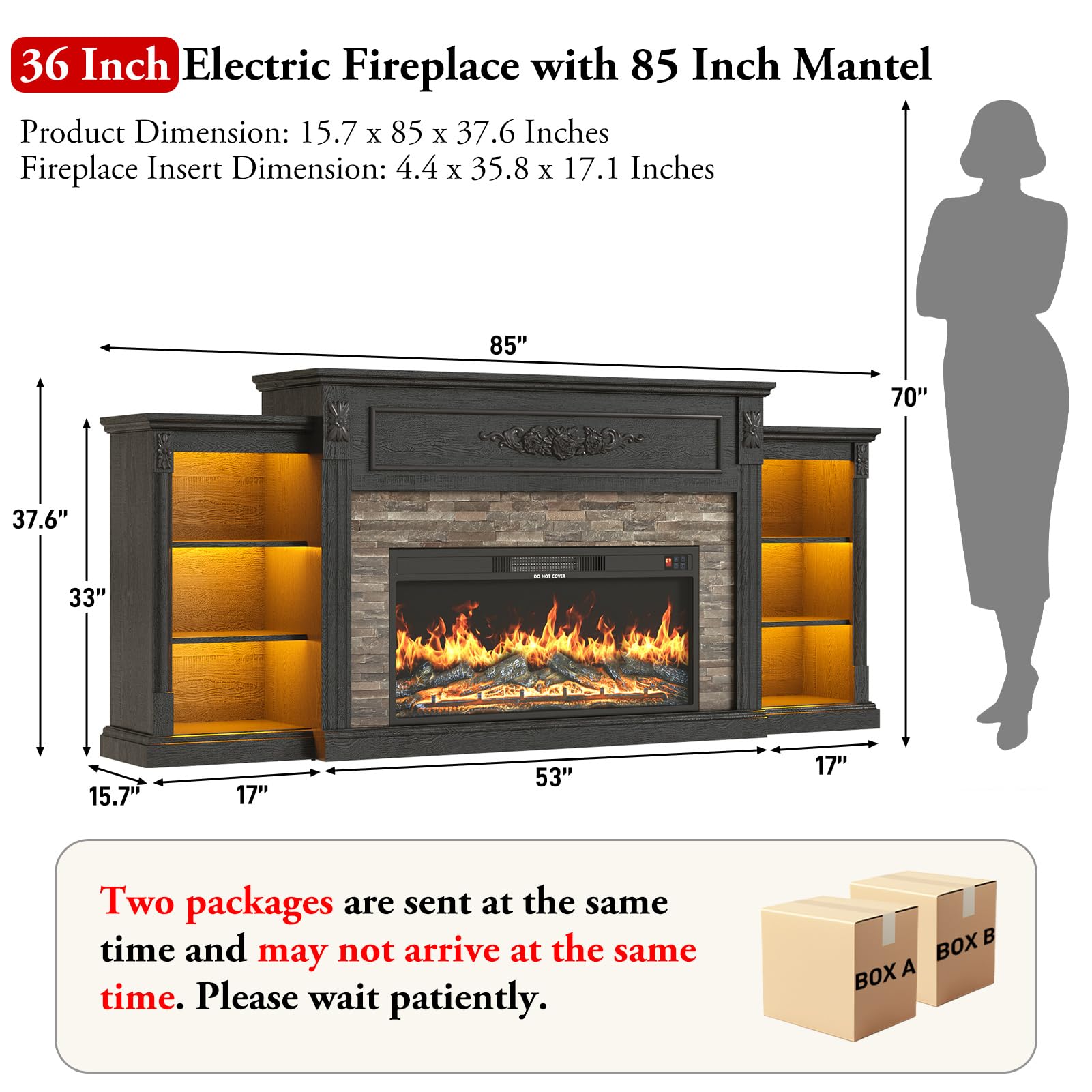 85" Electric Fireplace TV Stand with 36" Firebox