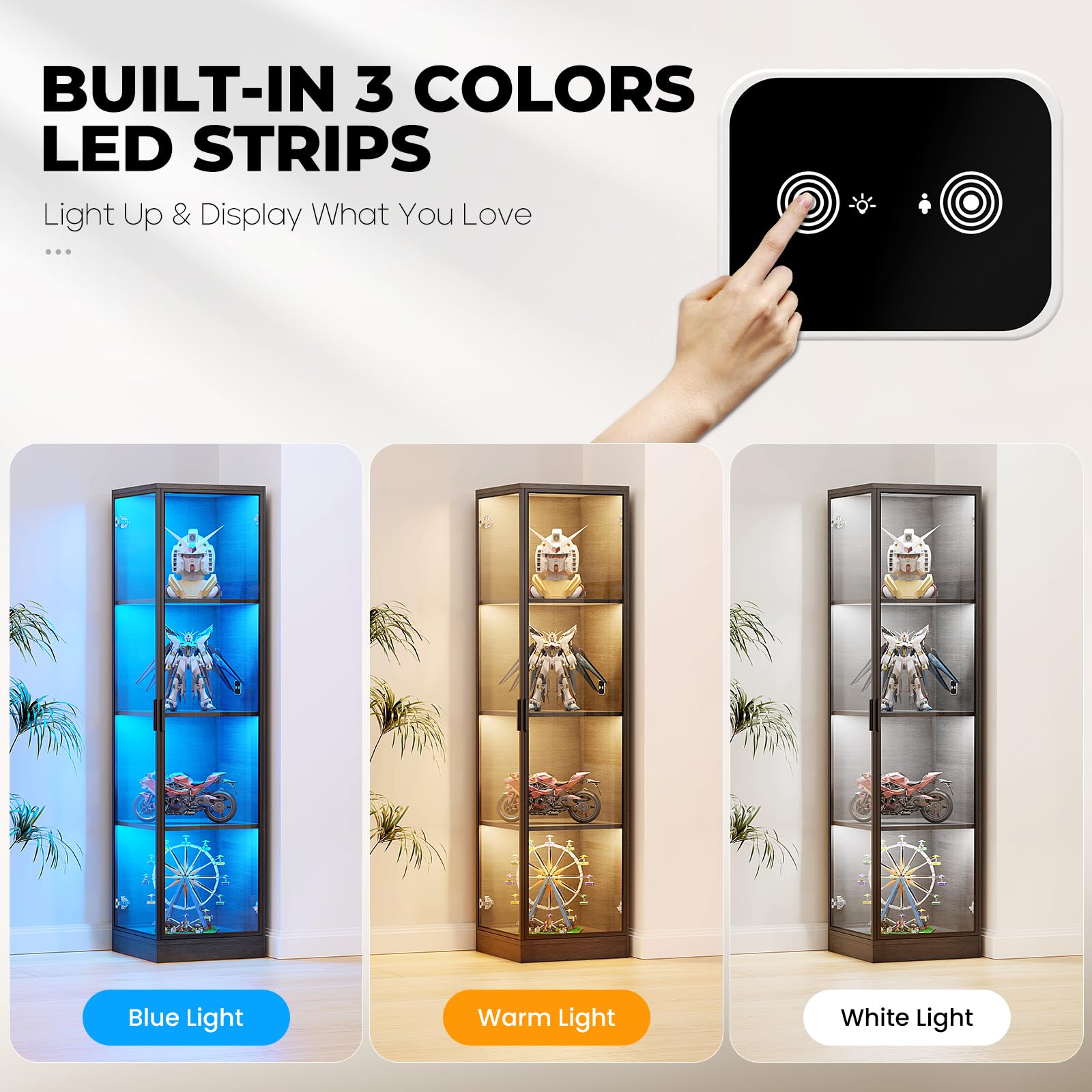 4-Tier Corner Display Cabinet with LED Lighting & Motion Sensor