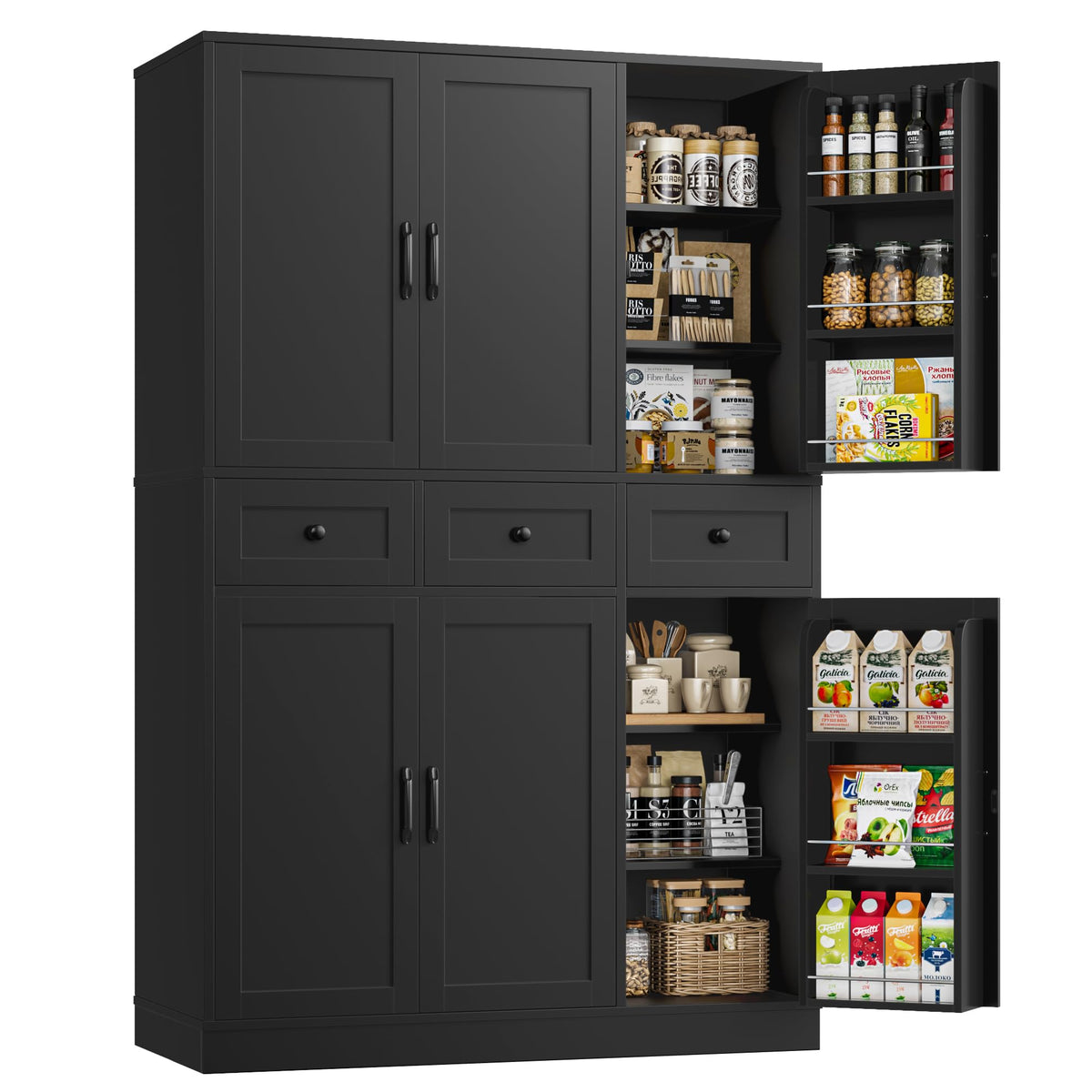 HITHOS 71" Tall Kitchen Pantry Storage Cabinet w/Drawers & Shelves, Black