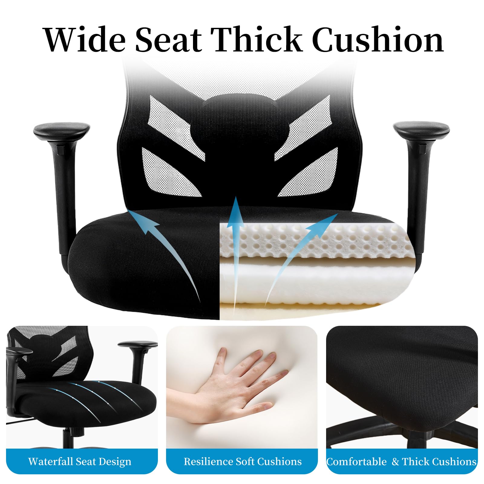 Big & Tall Ergonomic Mesh Office Chair – 500 lbs, 4D Armrests, Adjustable Lumbar