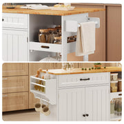 Gizoon Update Kitchen Island, 41.7" W Kitchen Island with Storage, Rolling Island Table on 5 Wheels, with Drop Leaf, Refrigerator Door, Adjustable Shelf, Spice/Towel Rack, Removable Tray, White