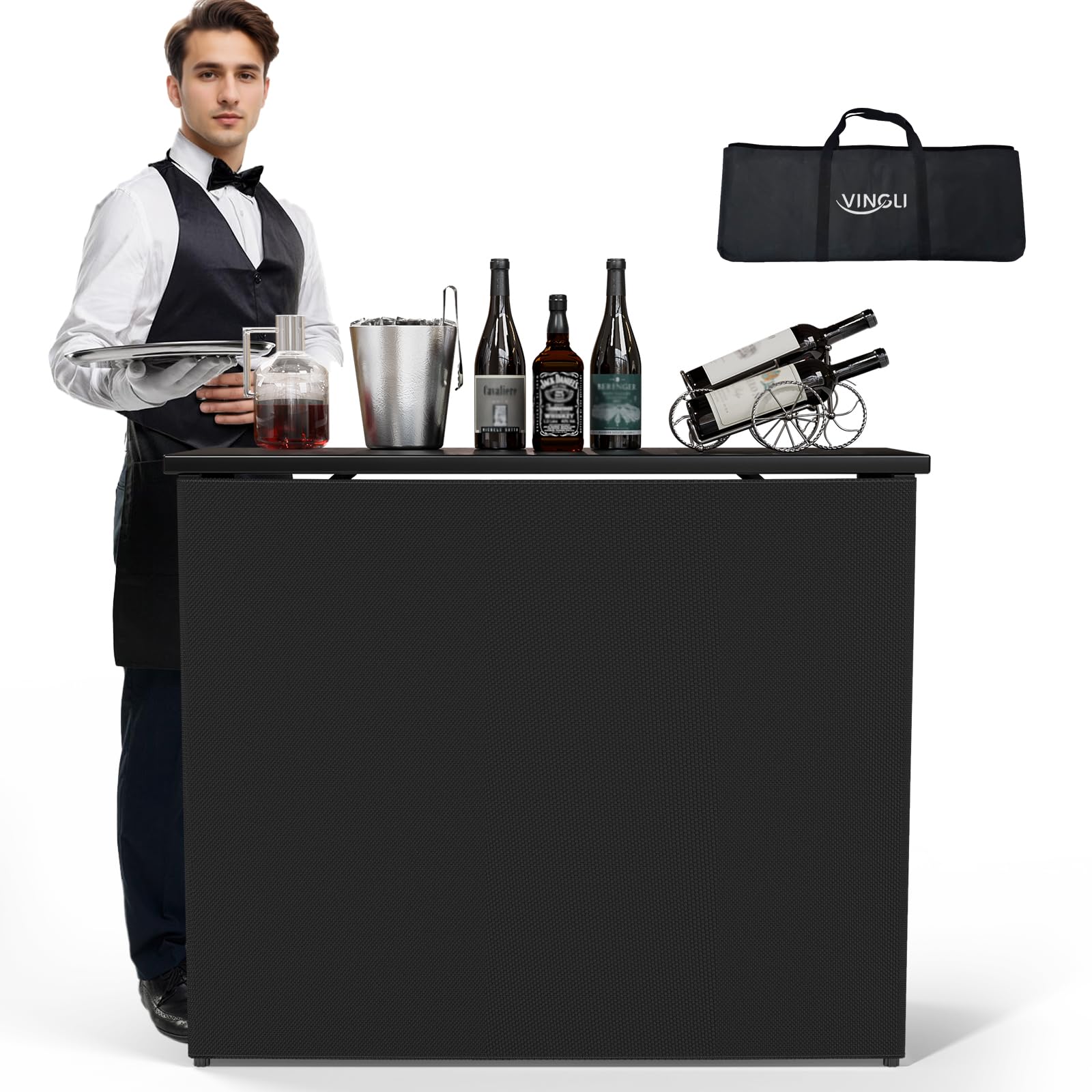 VINGLI 45" Commercial Grade Portable Bar Table for Events, Mobile Bartending Station, Outdoor Indoor Pop Up Bar Table with Skirt PP (45"-1P, Black, Standard)