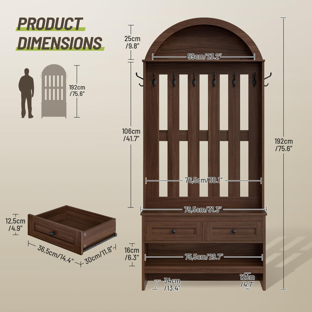 Arched Hall Tree with Storage Bench