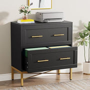 Tribesigns Modern White 2 Drawer File Cabinet, Lateral Filing Cabinet for Letter/Legal/A4 Size, Wood File Storage Cabinets Printer Stand with Storage for Home, Office, White and Gold