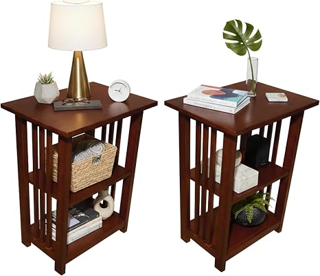 Wood Bookshelf & Side Table Set