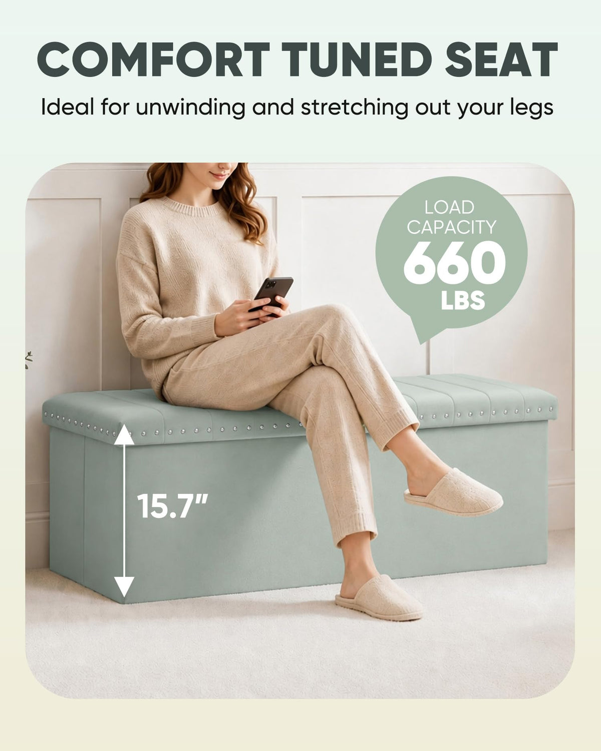 B FSOBEIIALEO 43" Tufted Storage Ottoman Bench Storage Chest, Sage Green