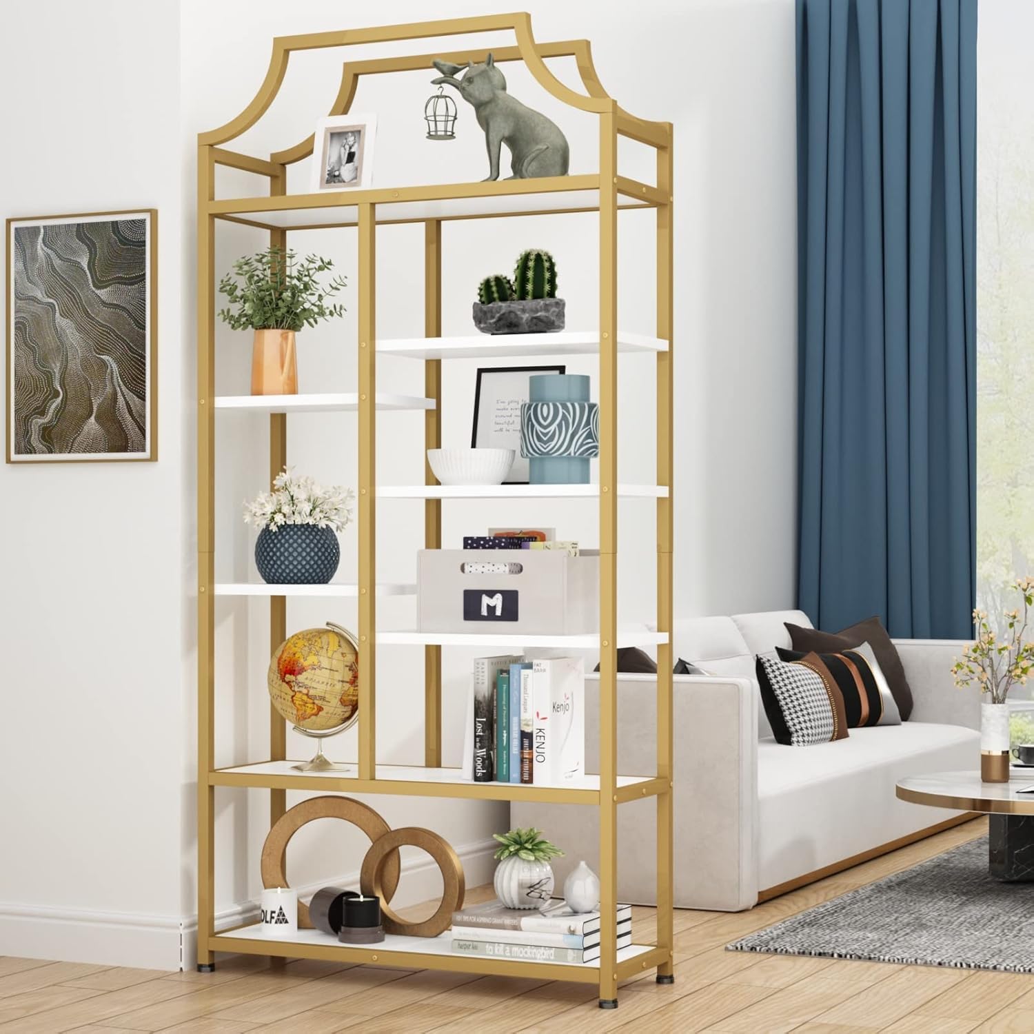 8-Tier Etagere Bookshelf with Metal Frame