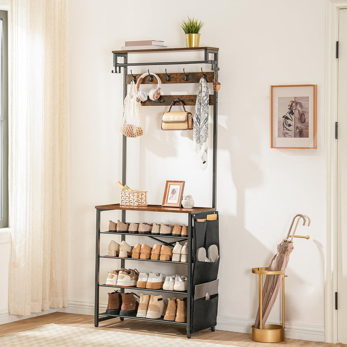 Hall Tree with Adjustable Shoe Storage