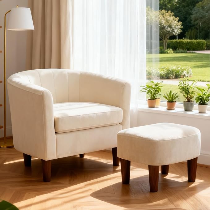 Velvet Accent Chair with Ottoman