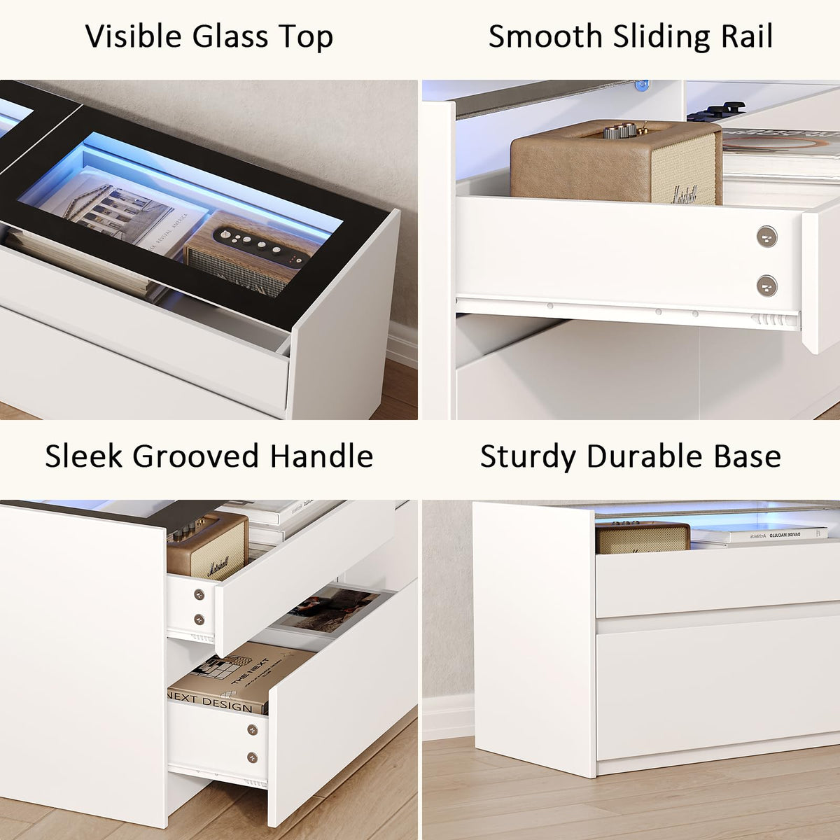 UANRBOA 94.5" TV Stands for Living Room, TV Console with LED Lights, White