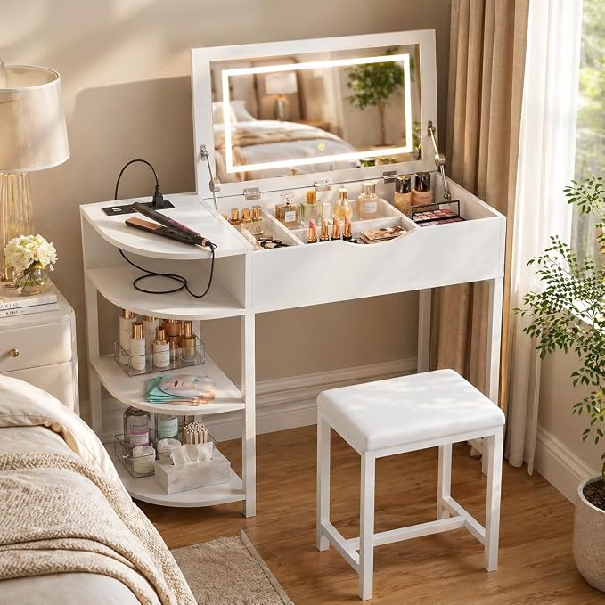 Flip-Top Vanity Desk with Lights