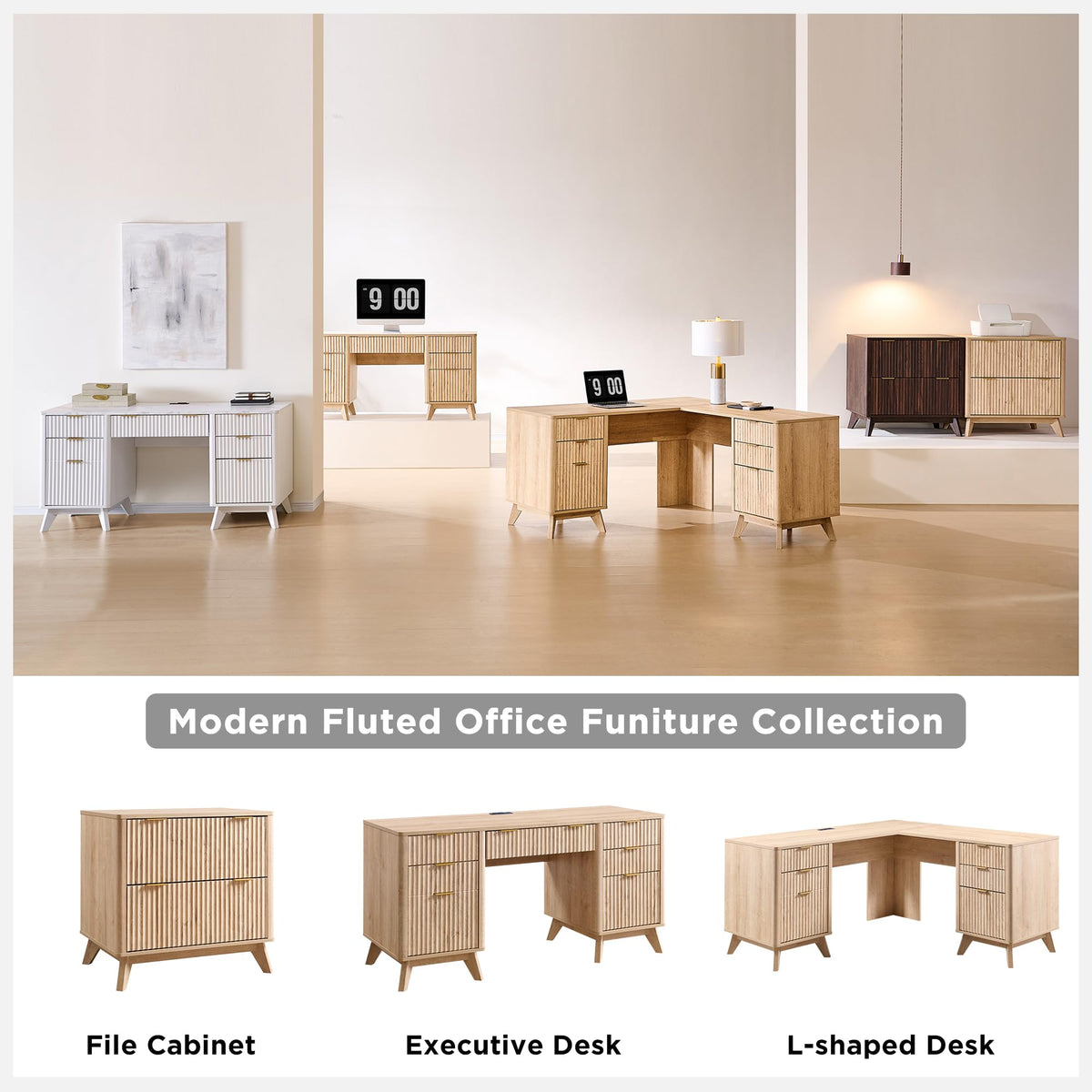 Fluted Executive Desk with Charging Station
