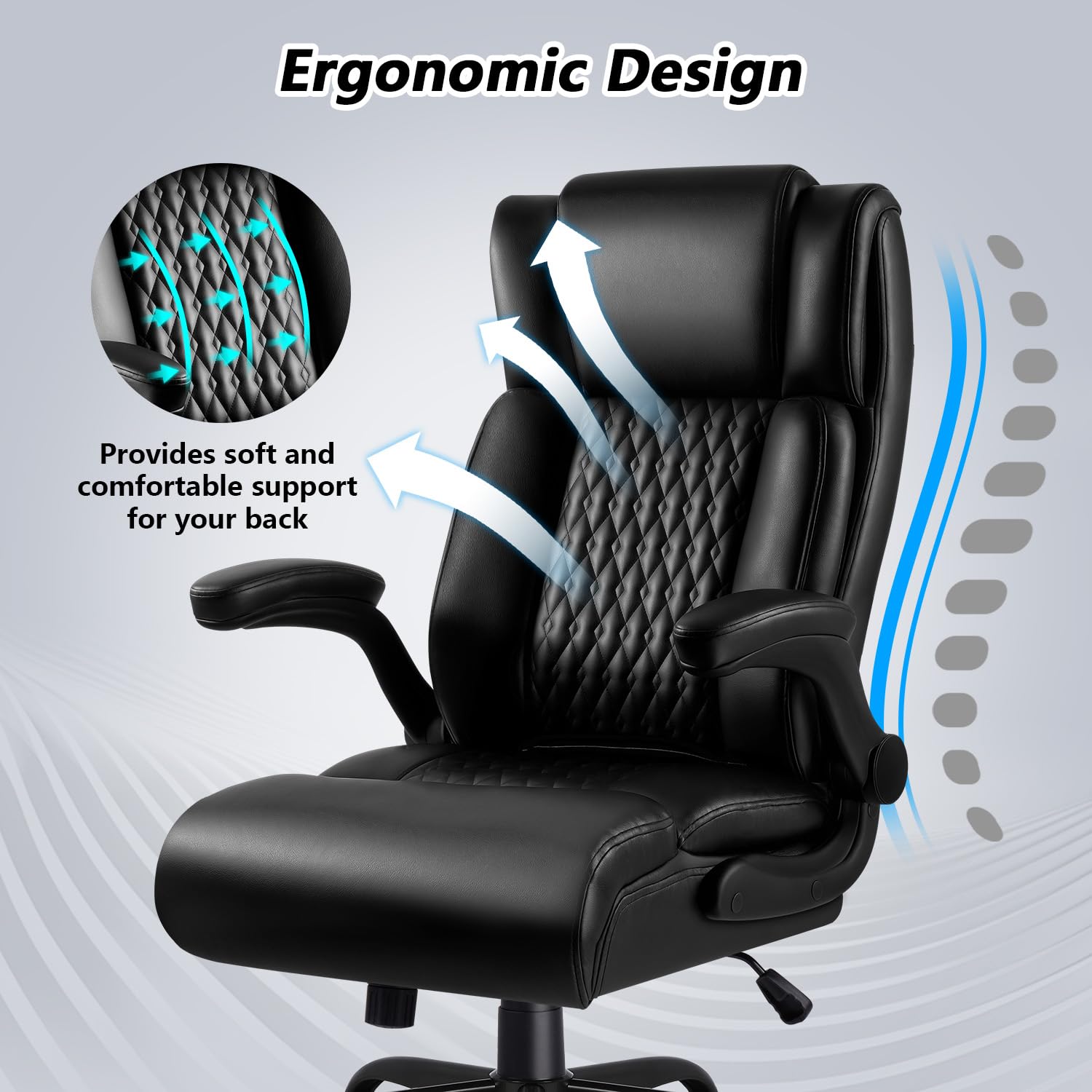 Big & Tall High Back Office Chair with Flip-Up Armrests & Lumbar Support