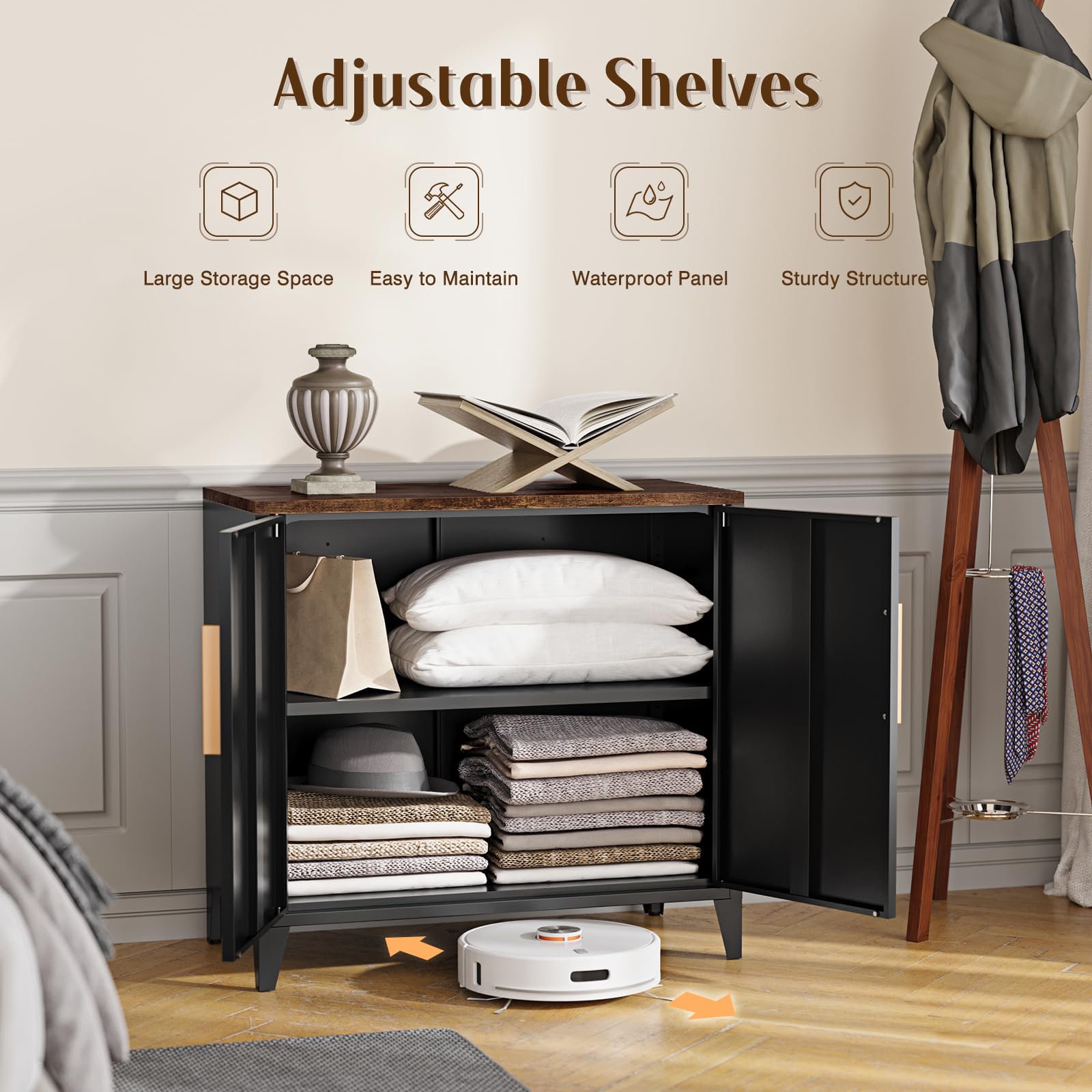 Metal Storage Cabinet with 2 Doors and Adjustable Shelves