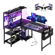 L-Shaped Gaming Desk with LED Light & Power Outlet, 47 Inch
