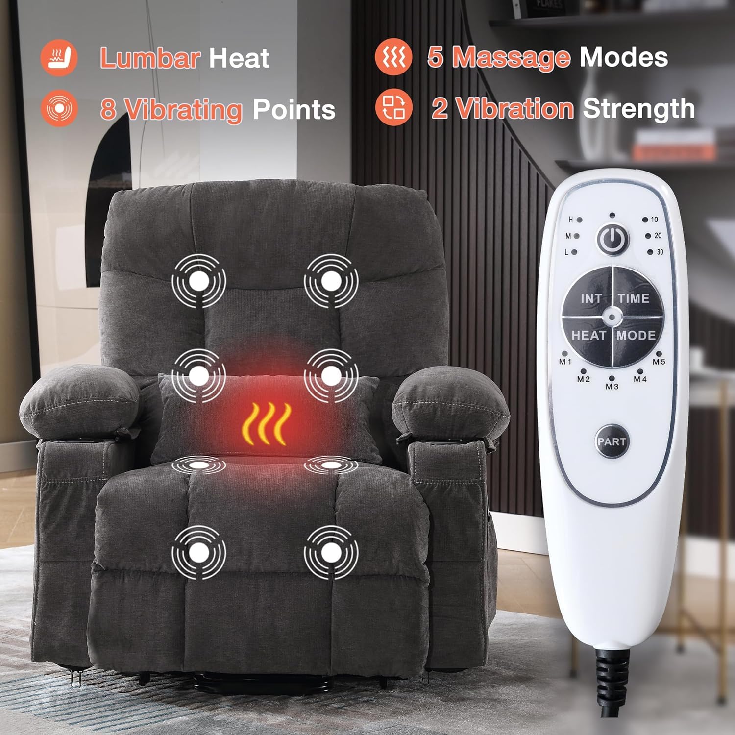 Ultra Wide Power Lift Recliner Chair for Elderly,Rotating Lounge Chair with Hot Massage Heating and Auxiliary Standing Function,Oversized Lazyboy Single Sofa with Cup Holder for Living Room (Grey)