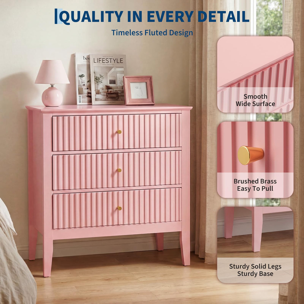 Fluted Nightstand with Charging Station