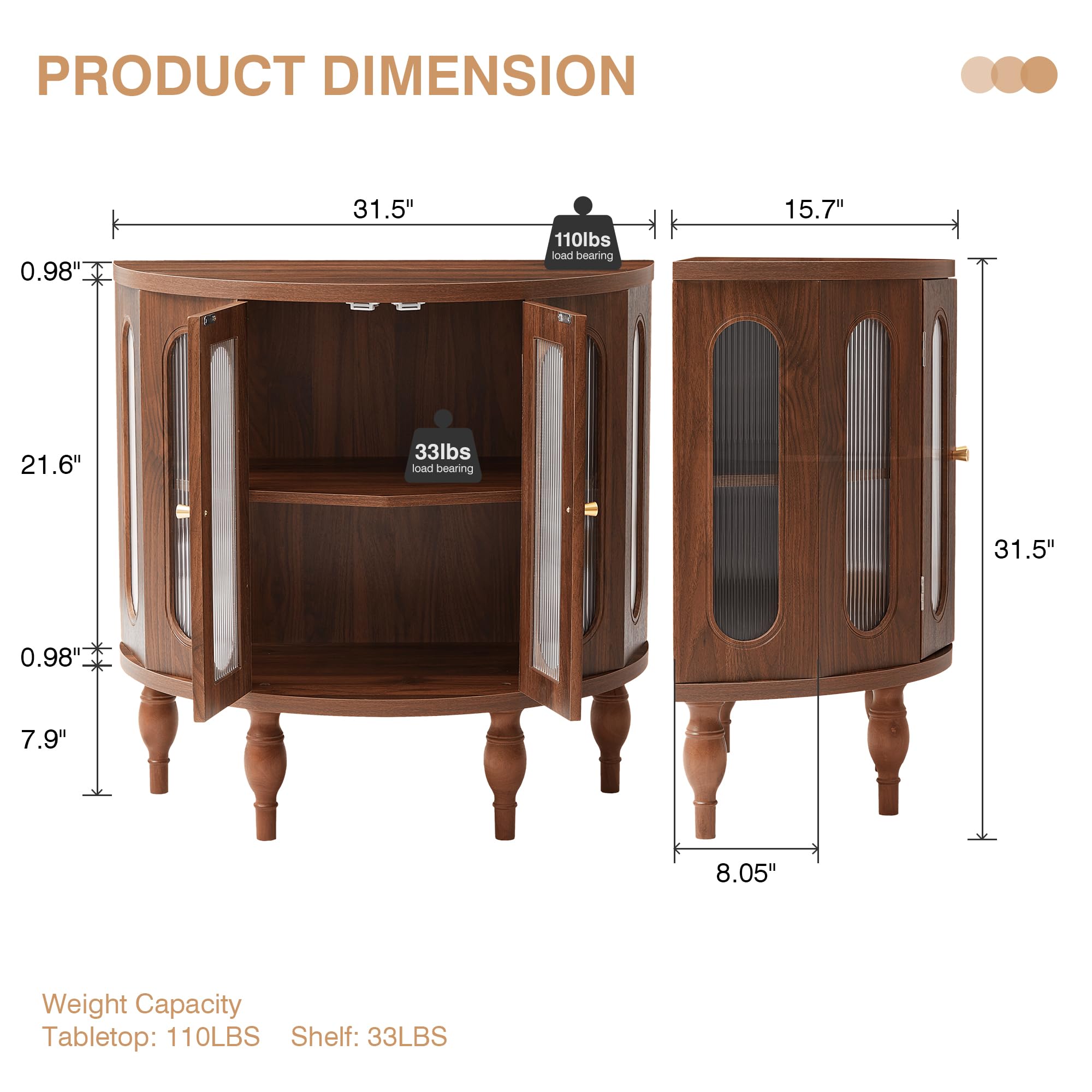 Semi-Circle Accent Storage Cabinet with Acrylic Doors