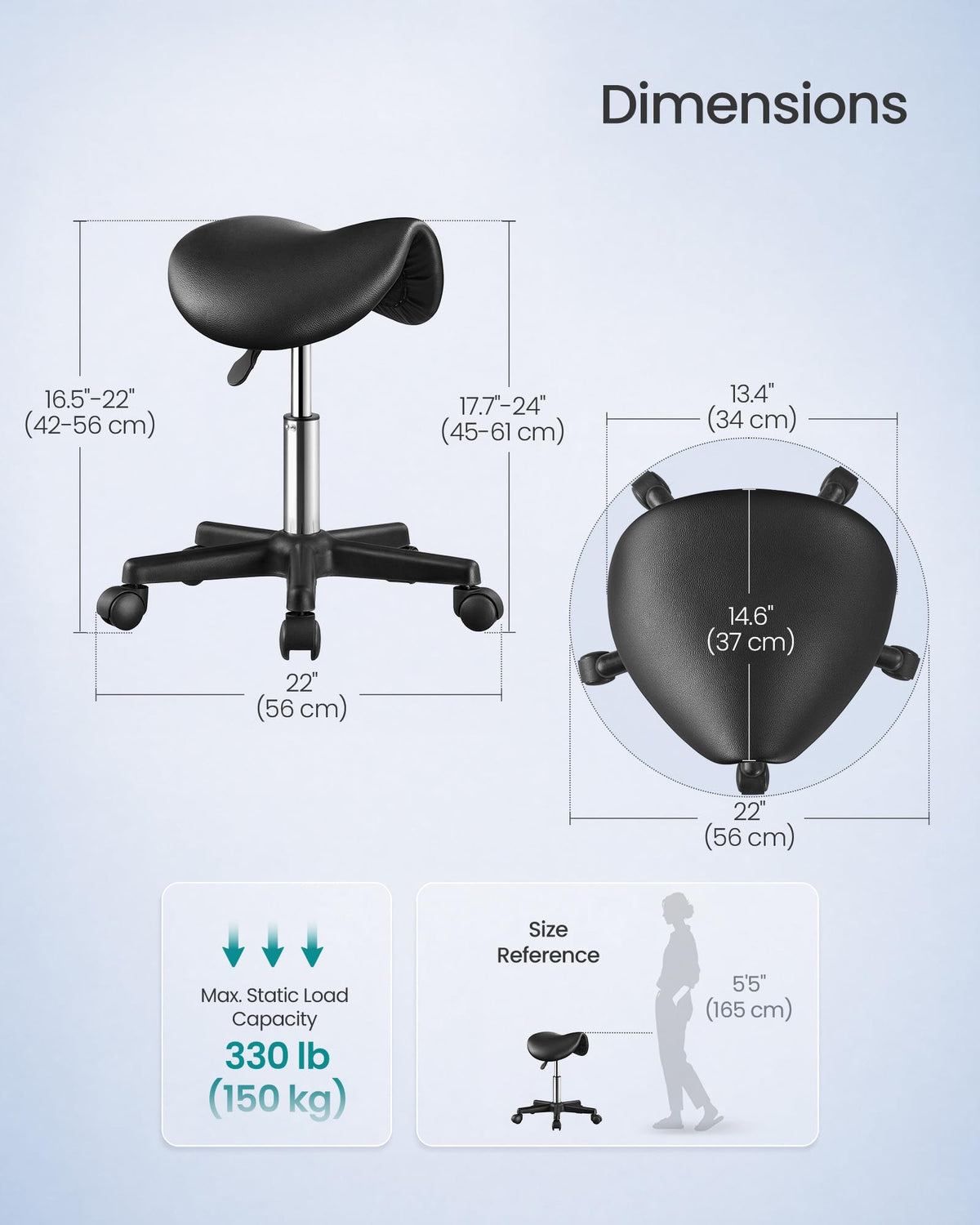 SONGMICS Ergonomic Saddle Stool with Wheels, Rolling Stool