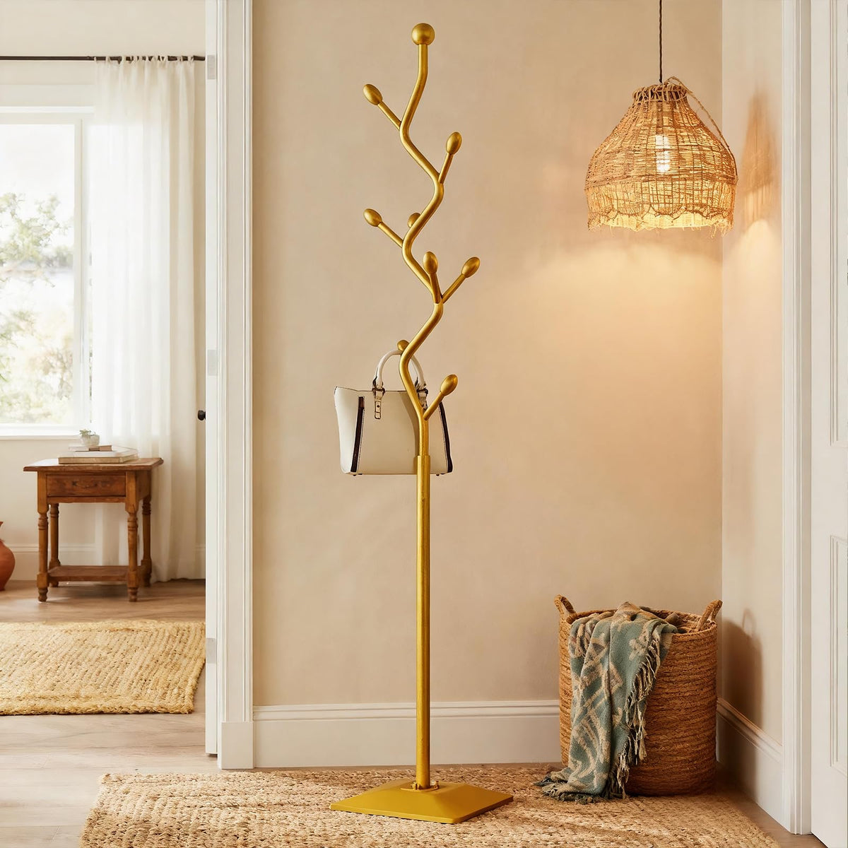HAZHEYE Gold Coat Rack,Coat Tree Freestanding,Creative Design Tree Branch-look, Standing Coat Rack Coat Hanger Stand with Stury cast iron Base for Entryway, Hallway, Bedroom