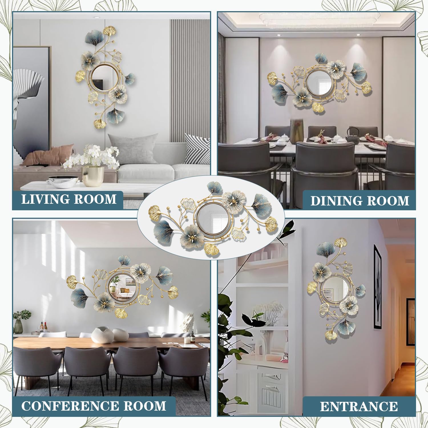 Ginkgo Leaf Wall Mirror – 3D Metal Decorative Mirror
