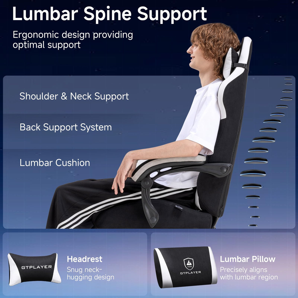 Black Fabric Gaming Chair with Footrest
