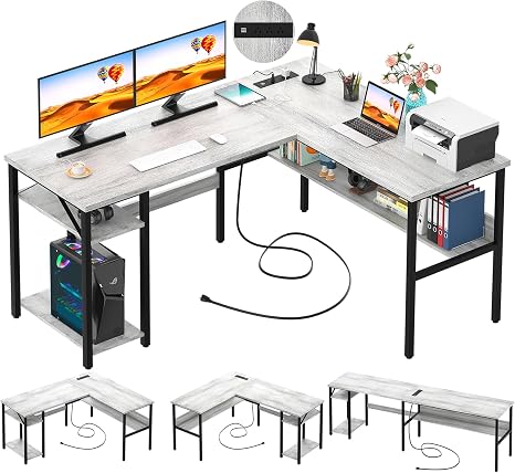 L-Shaped Desk with Power Outlets & USB Ports