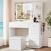 LIVELYGLOW White Makeup Vanity Desk with Charging Station & 4 Drawers