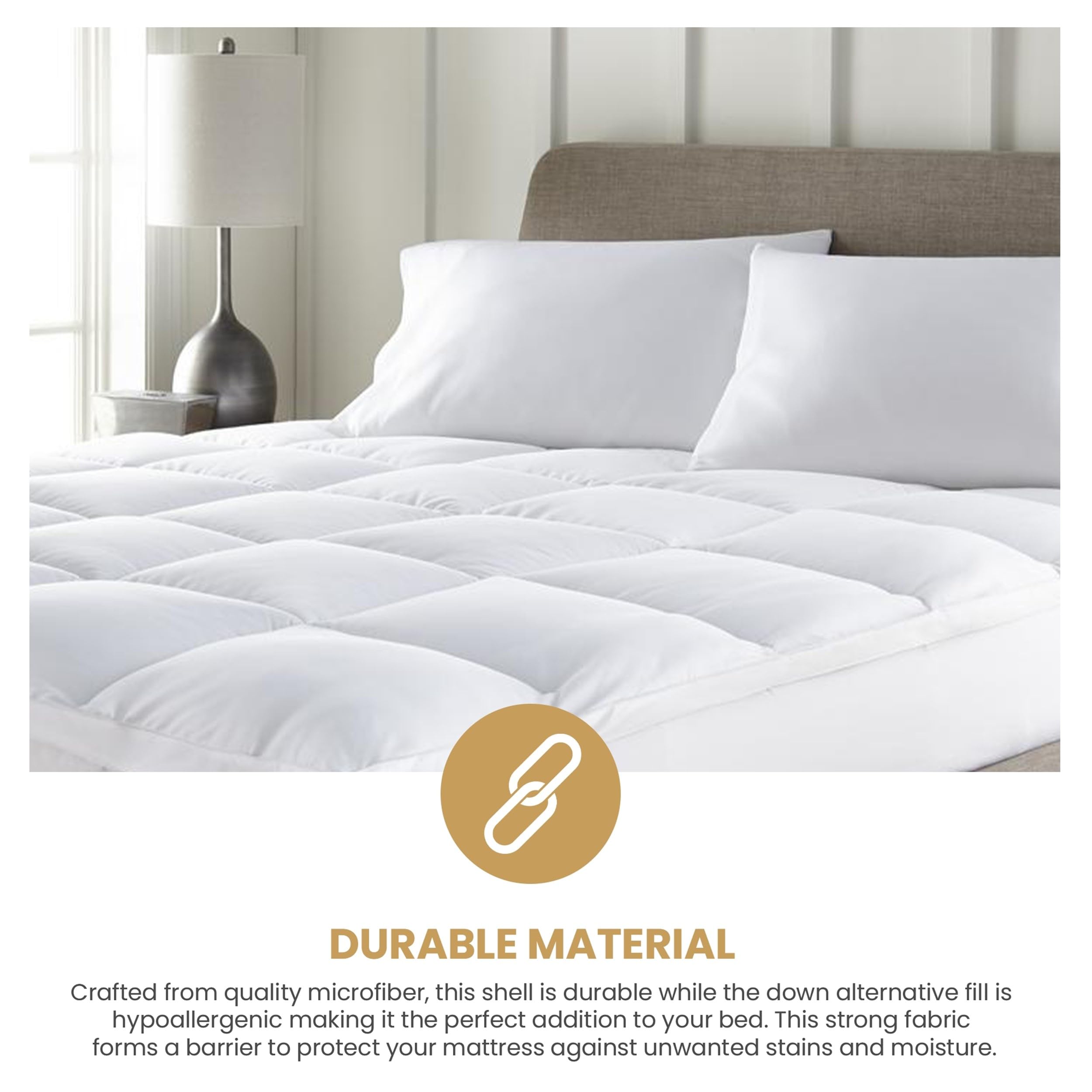 Superior Mattress Topper, Down Alternative, 2 Inch Deep Sized Bed Pillow Top, Comfort Pad, Fluffy Mattress-Topper Protector, Plush Cooling Extra Soft, Hotel Quality, Sleep, All-Season, King, White