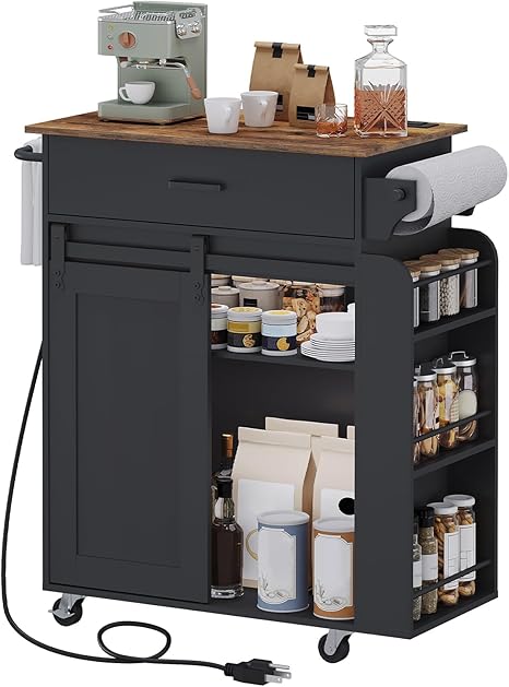 Kitchen Island Cart with Storage & Charging Station