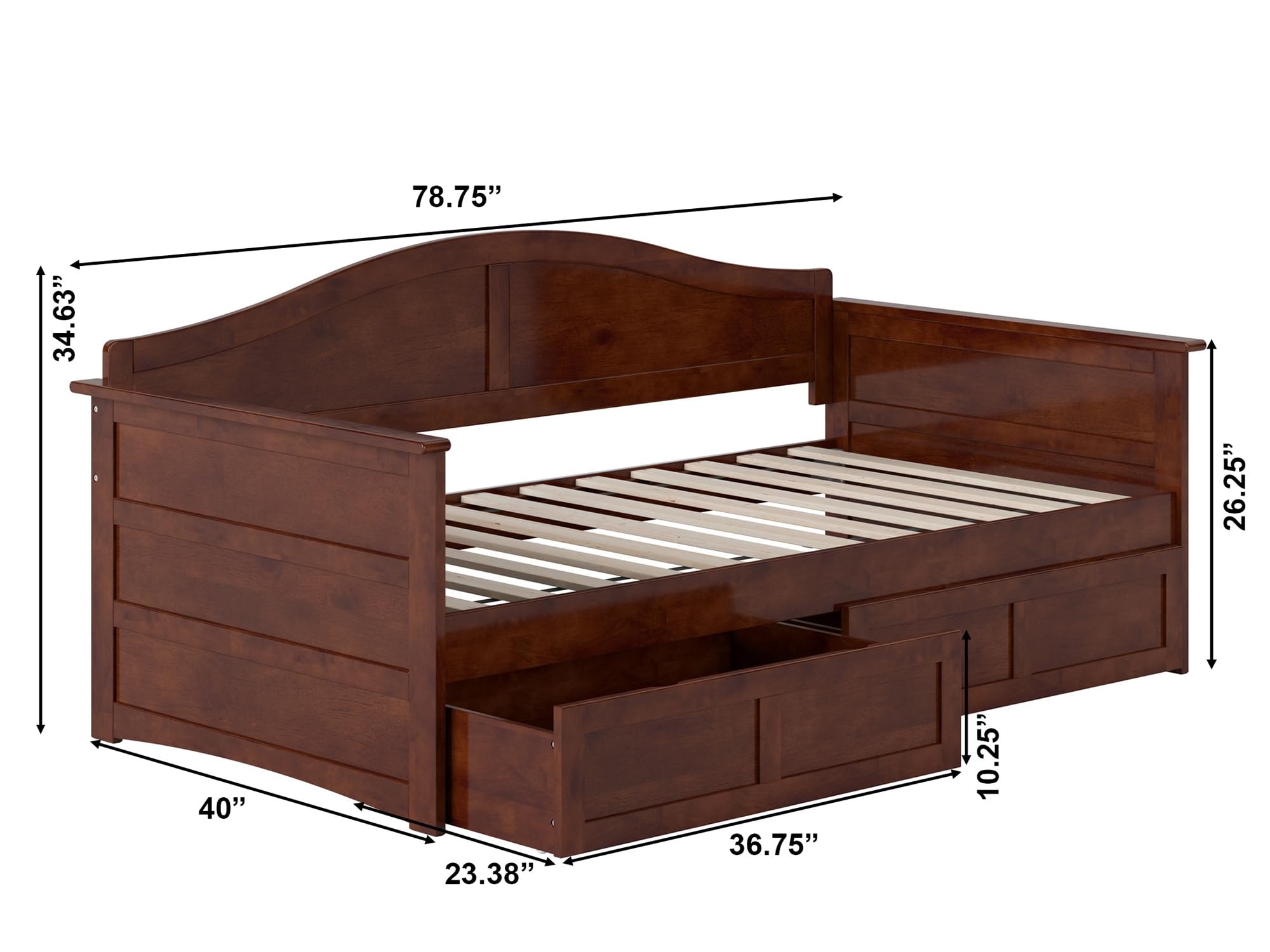 AFI, Acadia Twin Size Wood Daybed Frame with 2 Storage Drawers, Walnut (Brown)