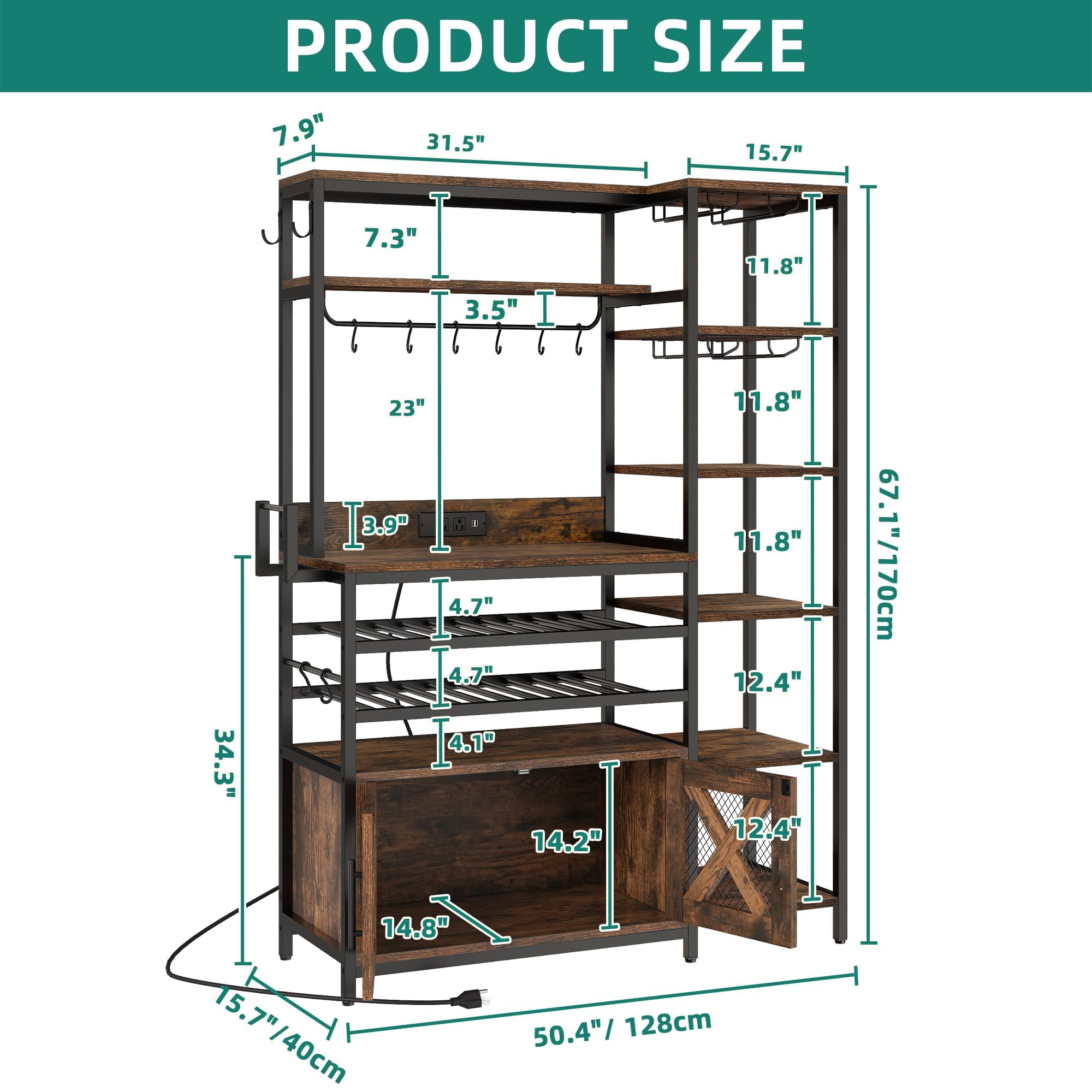 6-Tier L-Shaped Bar Cabinet with Wine Rack & Power Outlet