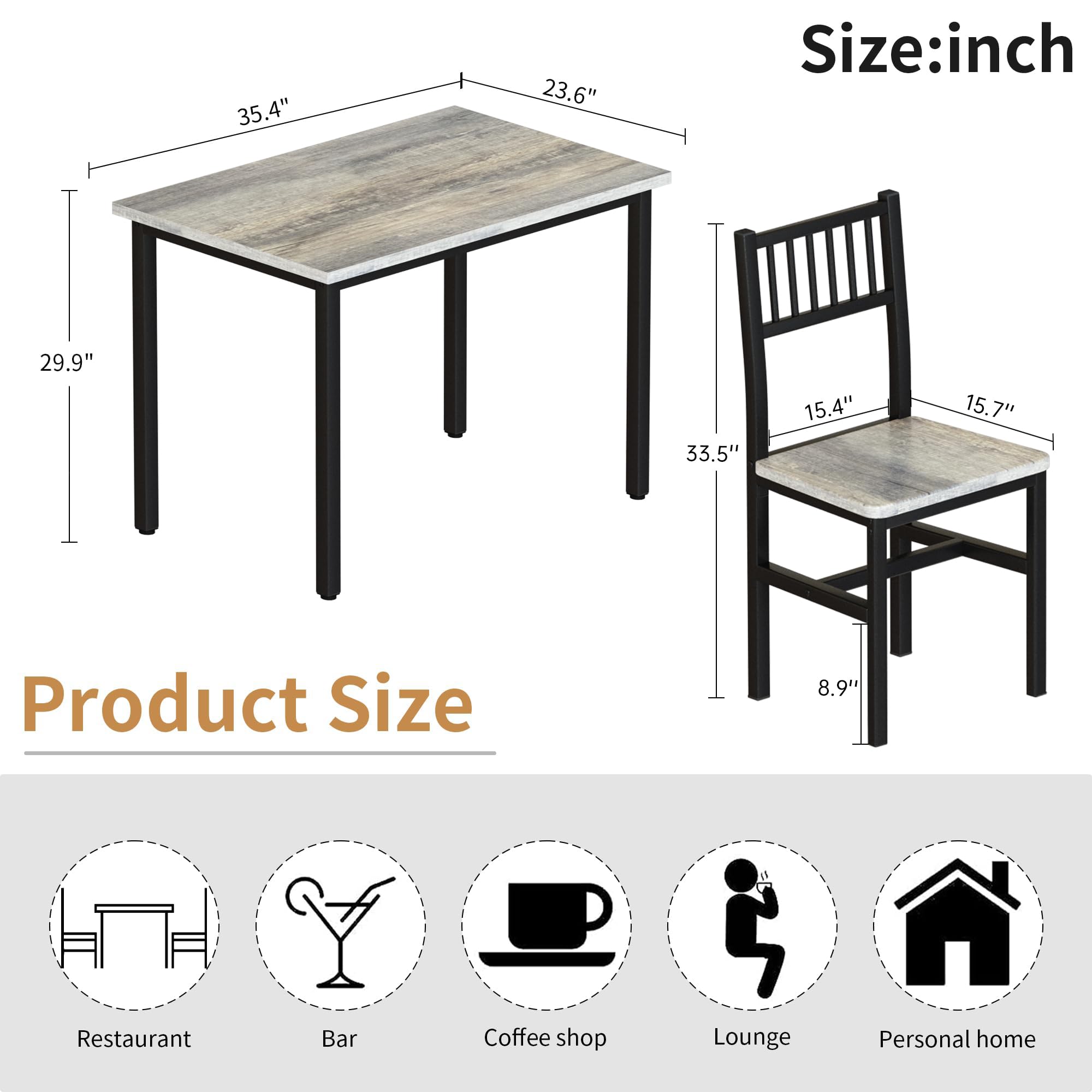 AWQM 3 Piece Dining Table Set for 2, Small Kitchen Table Set for 2 with Chairs,Wood Breakfast Nook Table and Chairs Set of 2,Dinette Set for Small Space,Dining Room,Apartment, Grey