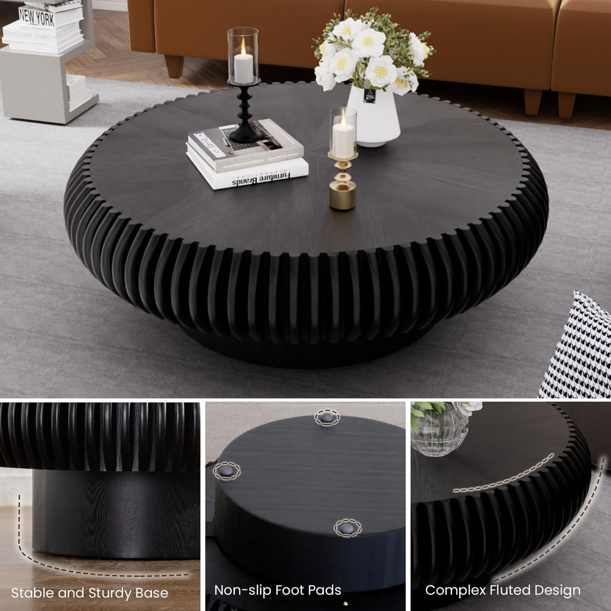 Black Fluted Drum Coffee Table
