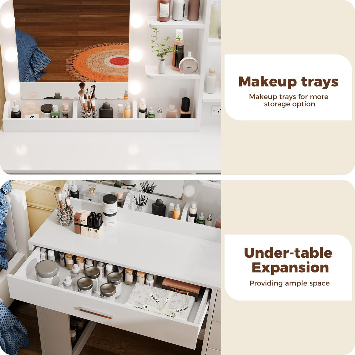 White Makeup Vanity with LED Mirror