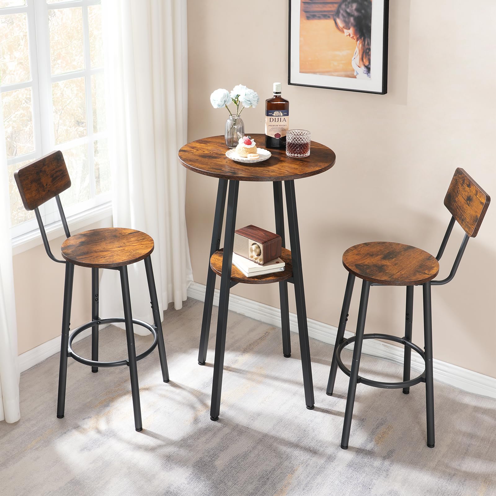 Industrial Round Bar Table & Stools Set
