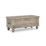 Boho Carved Wood Storage Bench with Hinged Top