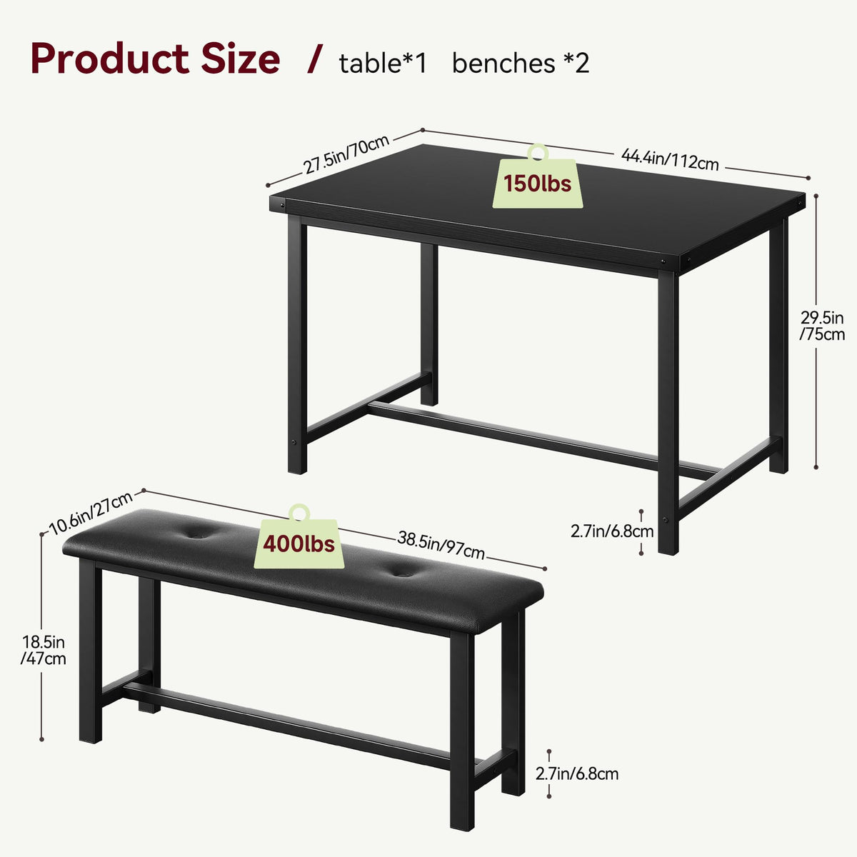 3-Piece Upholstered Bench Dining Set
